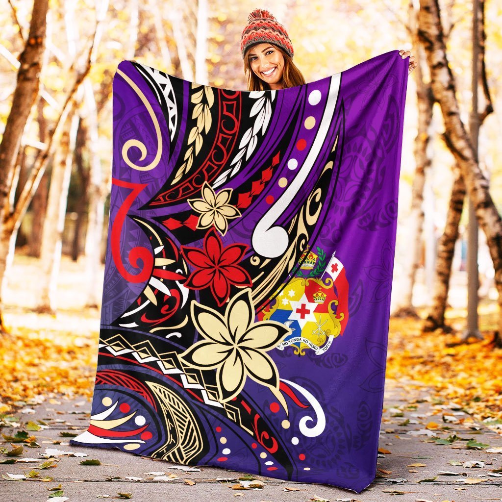 Tonga Premium Blanket - Tribal Flower With Special Turtles Purple Color - Polynesian Pride