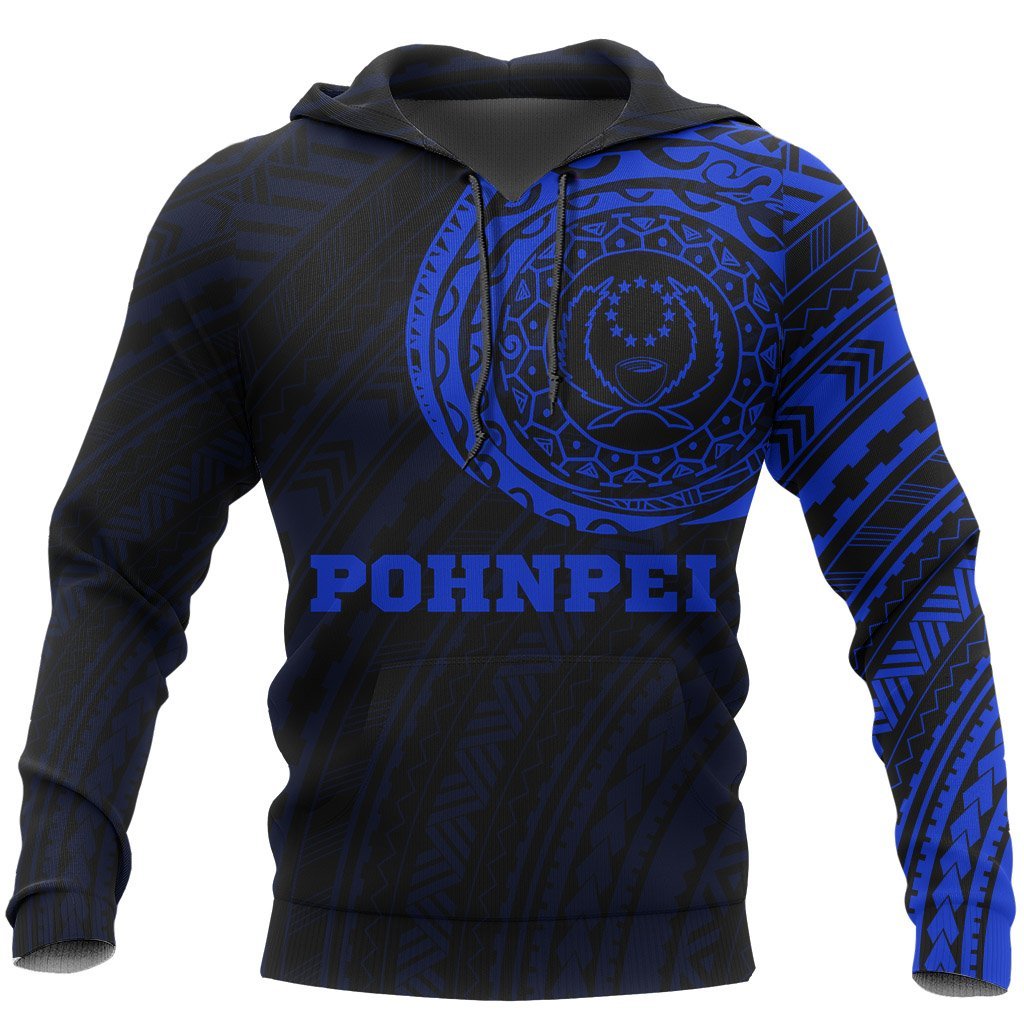 Pohnpei Hoodie Pohnpei Flag Polynesian Tattoo Style Blue Unisex Blue & Black - Polynesian Pride