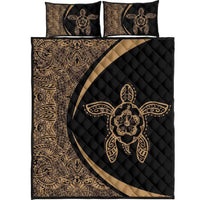 Hawaiian Polynesian Turtle Quilt Bed Set - Circle Style Gold Black - Polynesian Pride