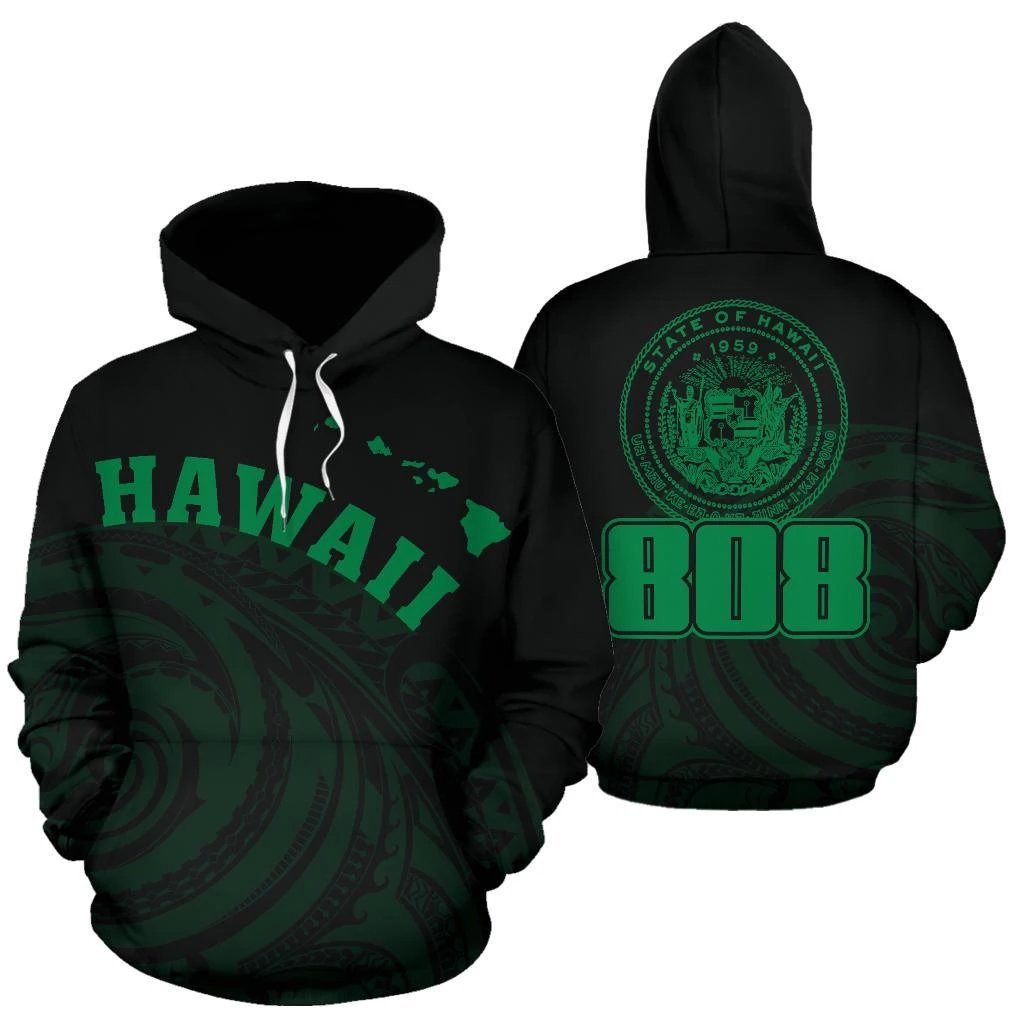 Hawaii Polynesia Hoodie Green Tatau Style Unisex White - Polynesian Pride