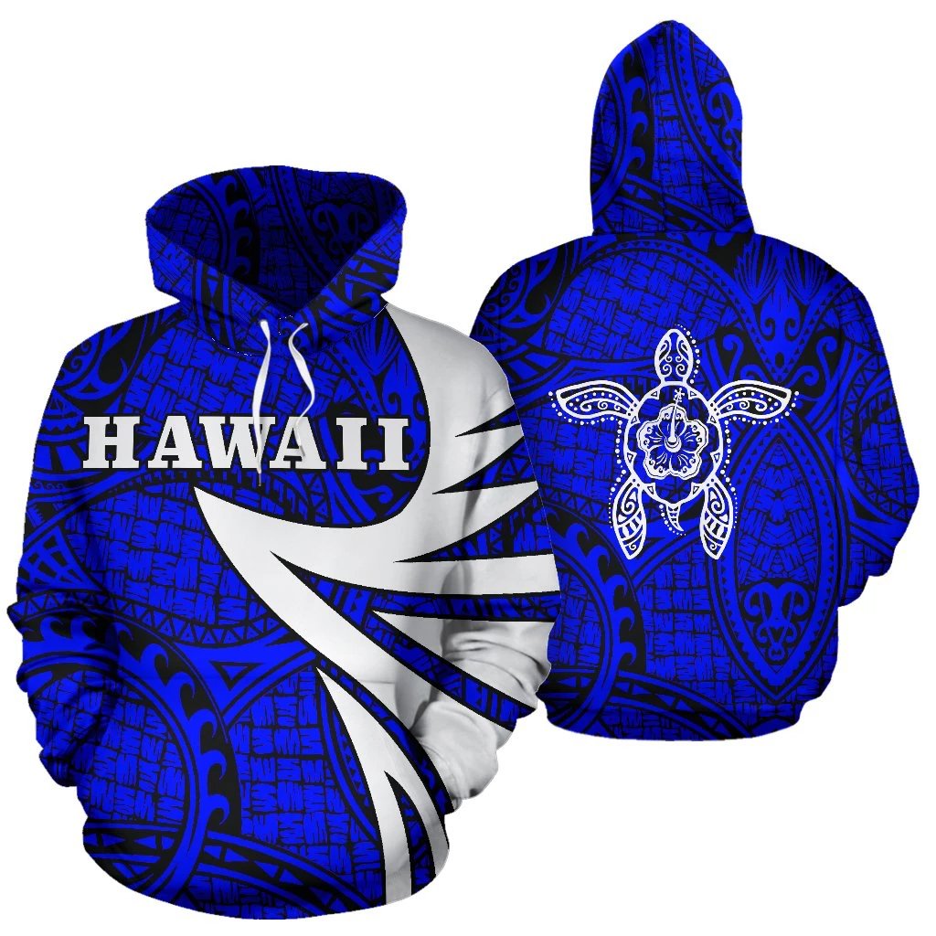 Hawaii Turtle Polynesian Hoodie Blue Warrior Style Unisex White - Polynesian Pride