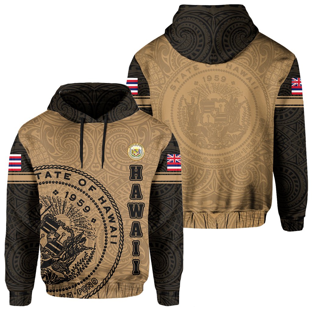Polynesian Flag Seal of Hawaii Hoodie Gold Unisex Gold - Polynesian Pride