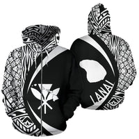 Lanai Kanaka Maoli Polynesian Zip up Hoodie Circle Style Unisex White - Polynesian Pride
