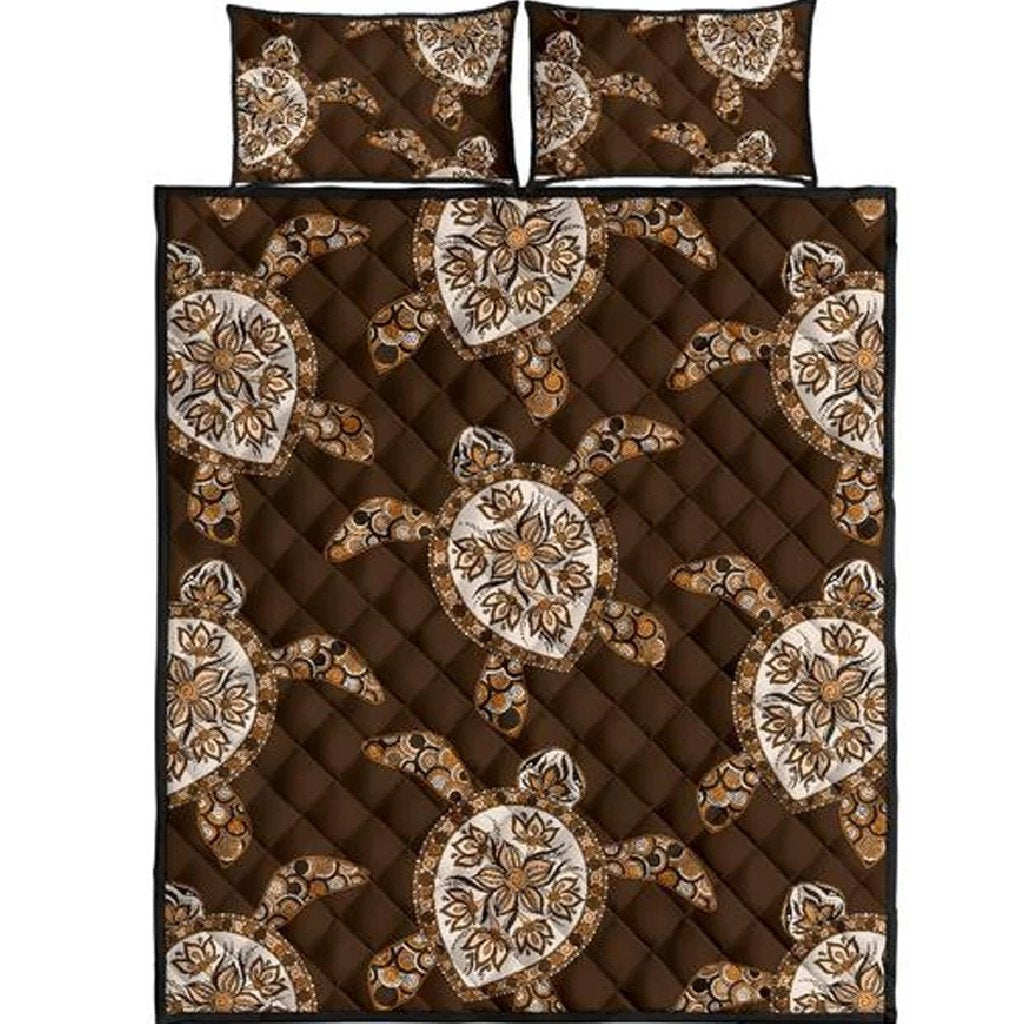 Brown Turtle Quilt Bed Set Black - Polynesian Pride