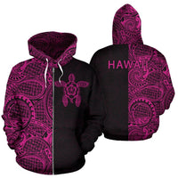 Turtle Hoodie Zip up Polynesian Half Style 02 Unisex Pink - Polynesian Pride
