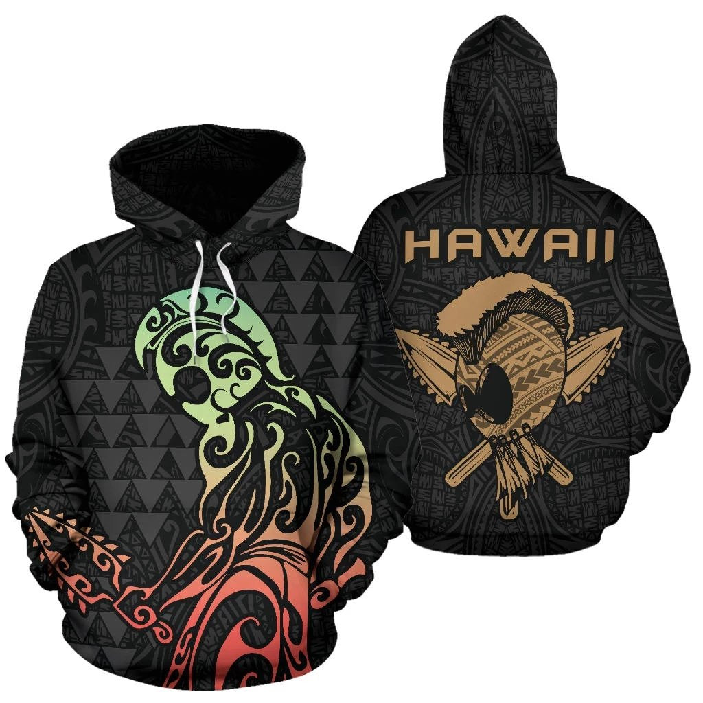 Polynesian Kakau Helmet Weapon Kanaka Warrior Hoodie Unisex Black - Polynesian Pride
