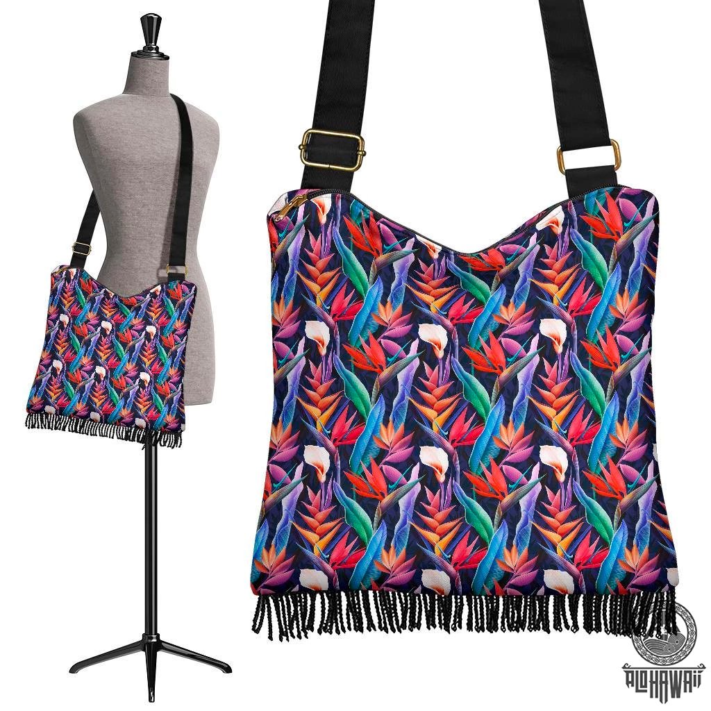 Hawaii Tropical Flower Crossbody Boho Handbag Crossbody Boho Handbag One Size Pink - Polynesian Pride