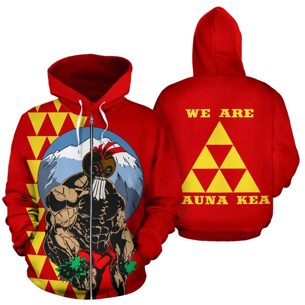 Mauna Kea Kanaka Warrior Zip up Hoodie Unisex Red - Polynesian Pride