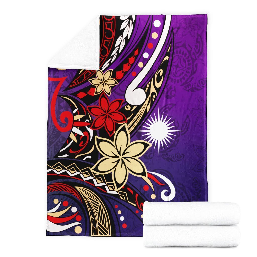 Marshall Islands Premium Blanket - Tribal Flower With Special Turtles Purple Color - Polynesian Pride
