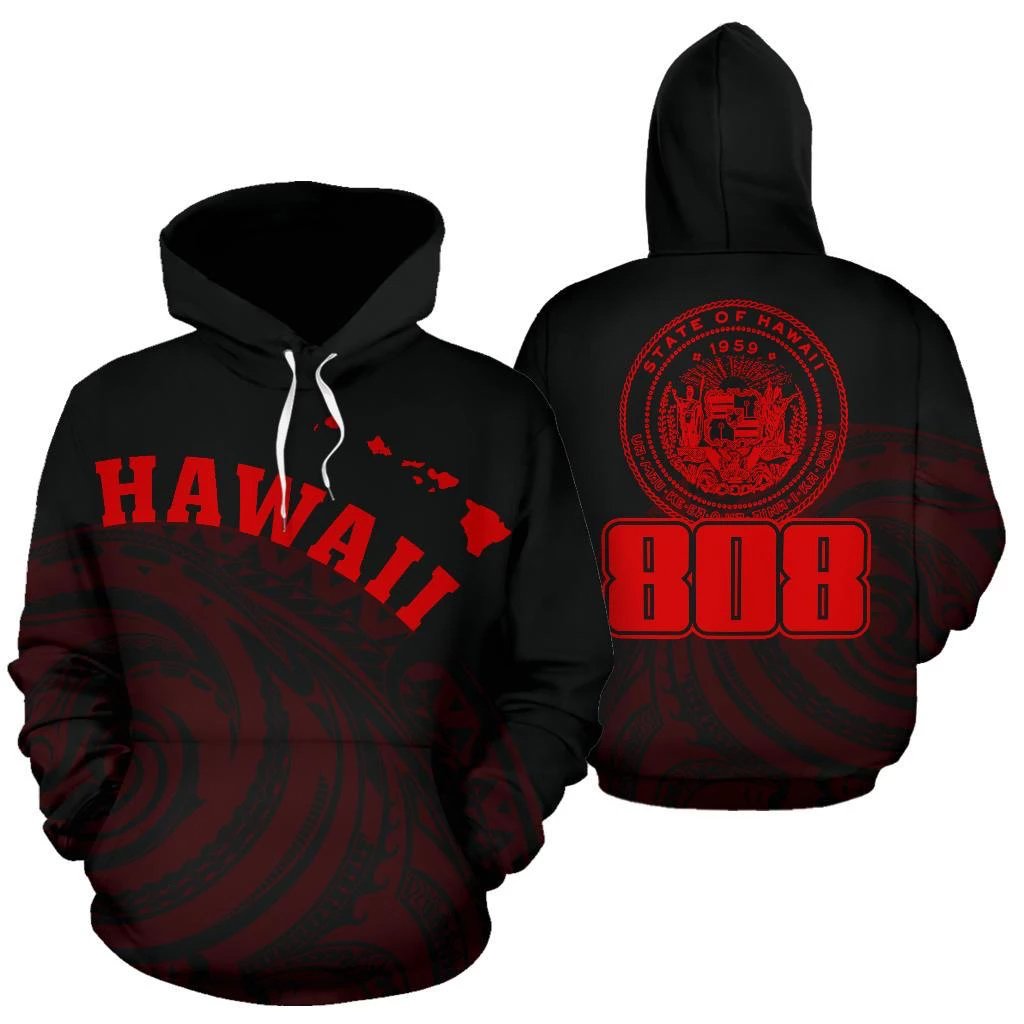 Hawaii Polynesia Hoodie Red Tatau Style Unisex White - Polynesian Pride