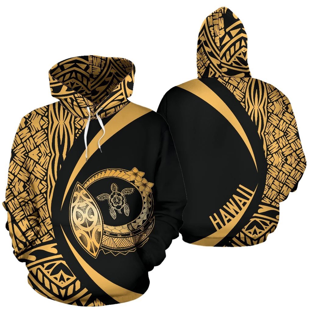 Hawaii Turtle Polynesian Hoodie Circle Style Gold Unisex White - Polynesian Pride