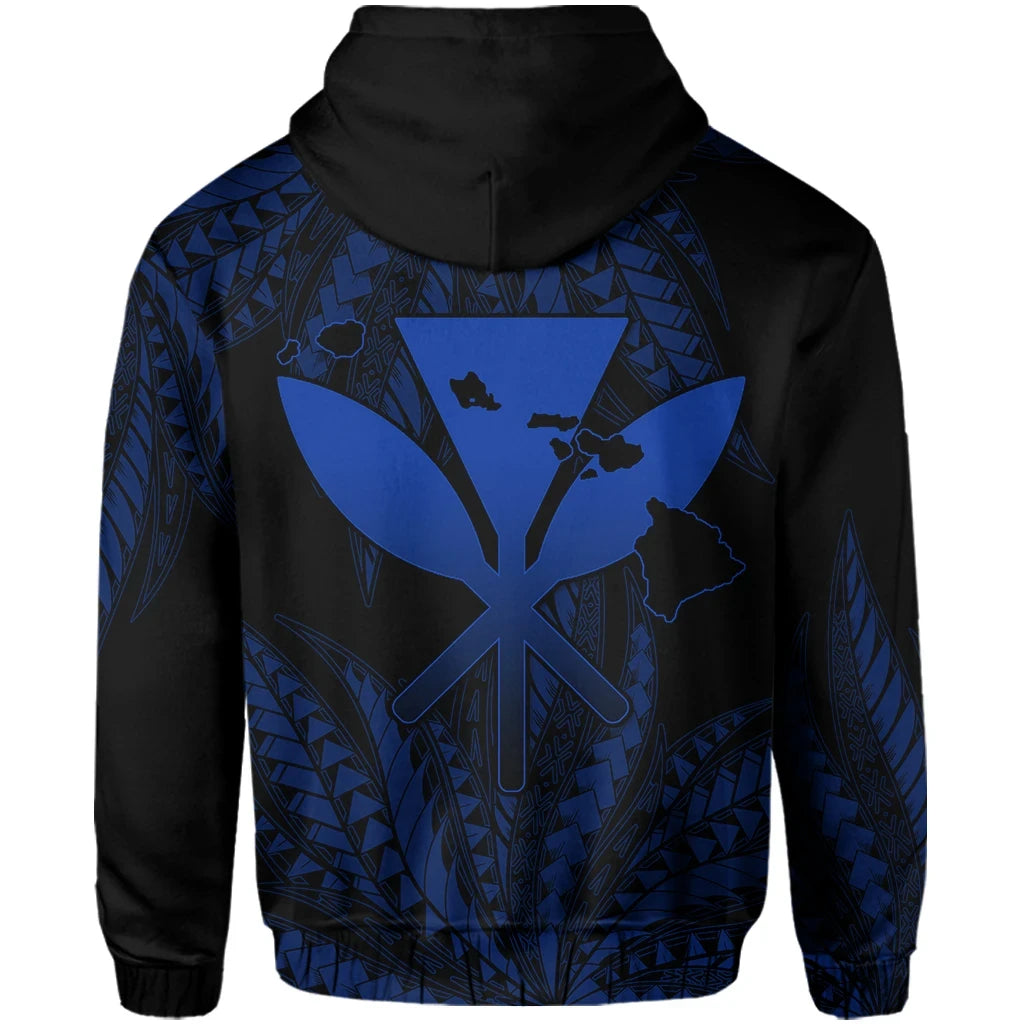 Polynesian Pride Hoodie Hawaii King Polynesian Hoodie Zip up Durk Style Blue - Polynesian Pride