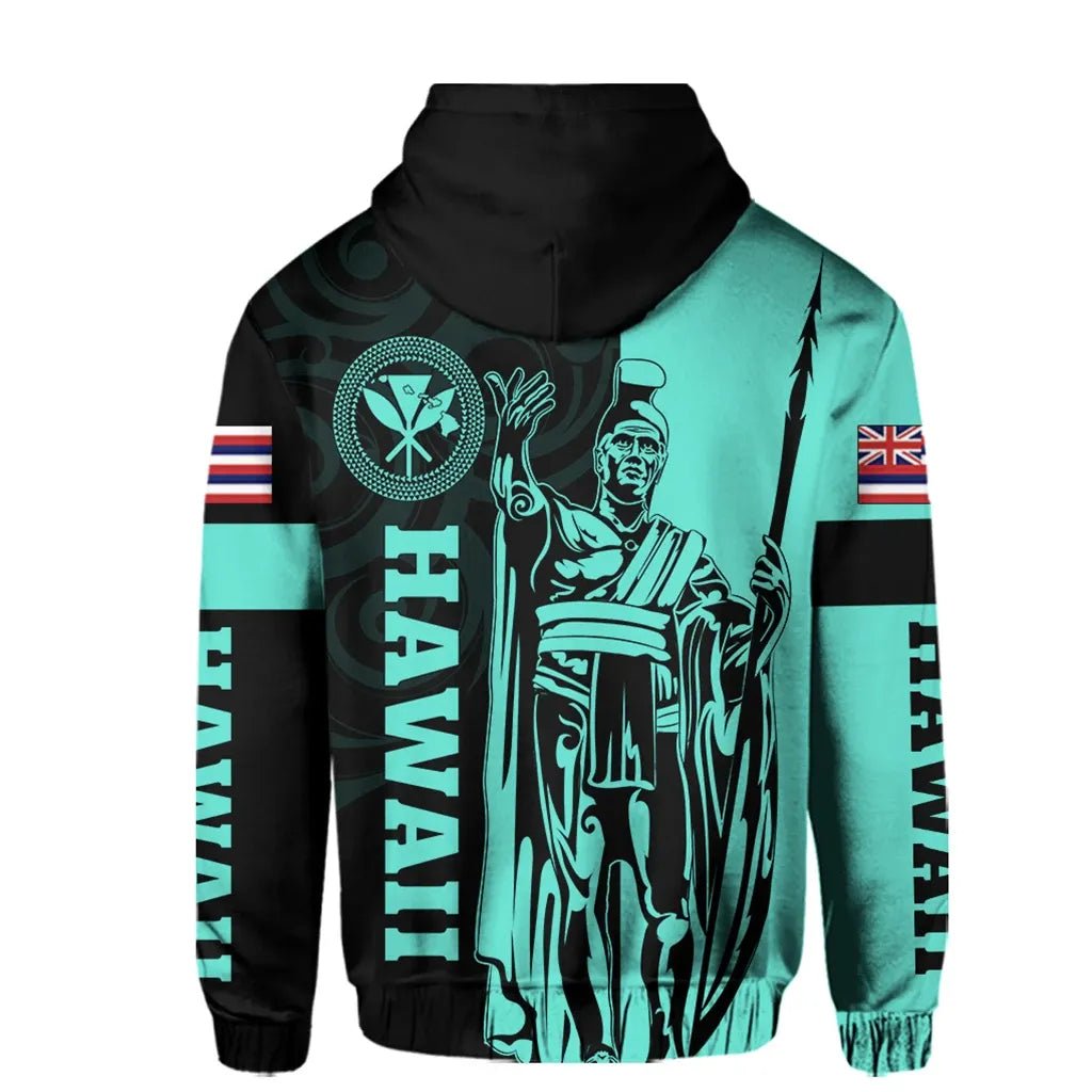 Polynesian Pride Hoodie Hawaii King Polynesian Hoodie Zip up Lawla Style Turquoise - Polynesian Pride