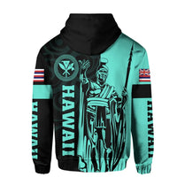 Polynesian Pride Hoodie Hawaii King Polynesian Hoodie Zip up Lawla Style Turquoise - Polynesian Pride