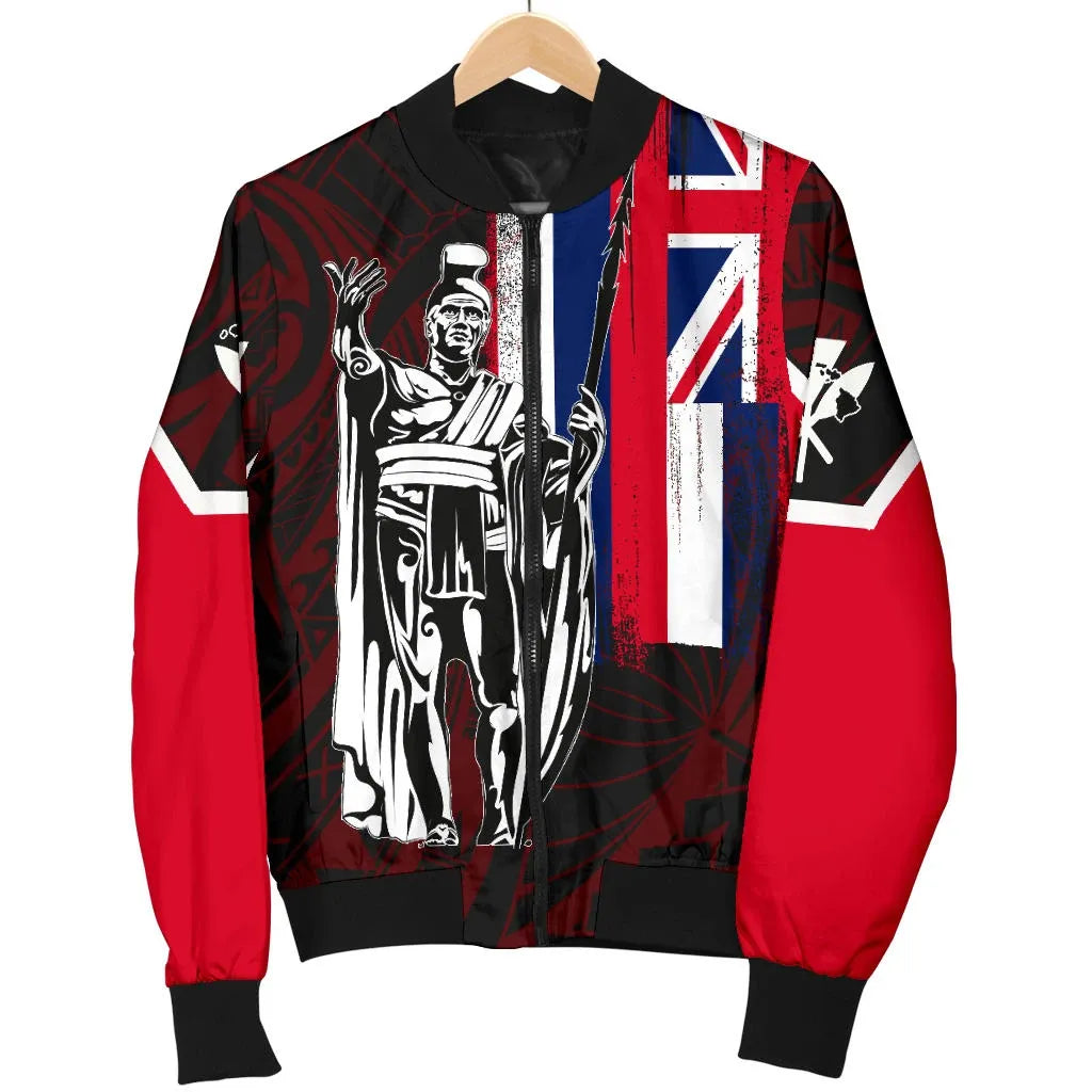 Polynesian Pride Jacket - Hawaii King Flag Polynesian Women's Bomber Jacket - Red - Polynesian Pride