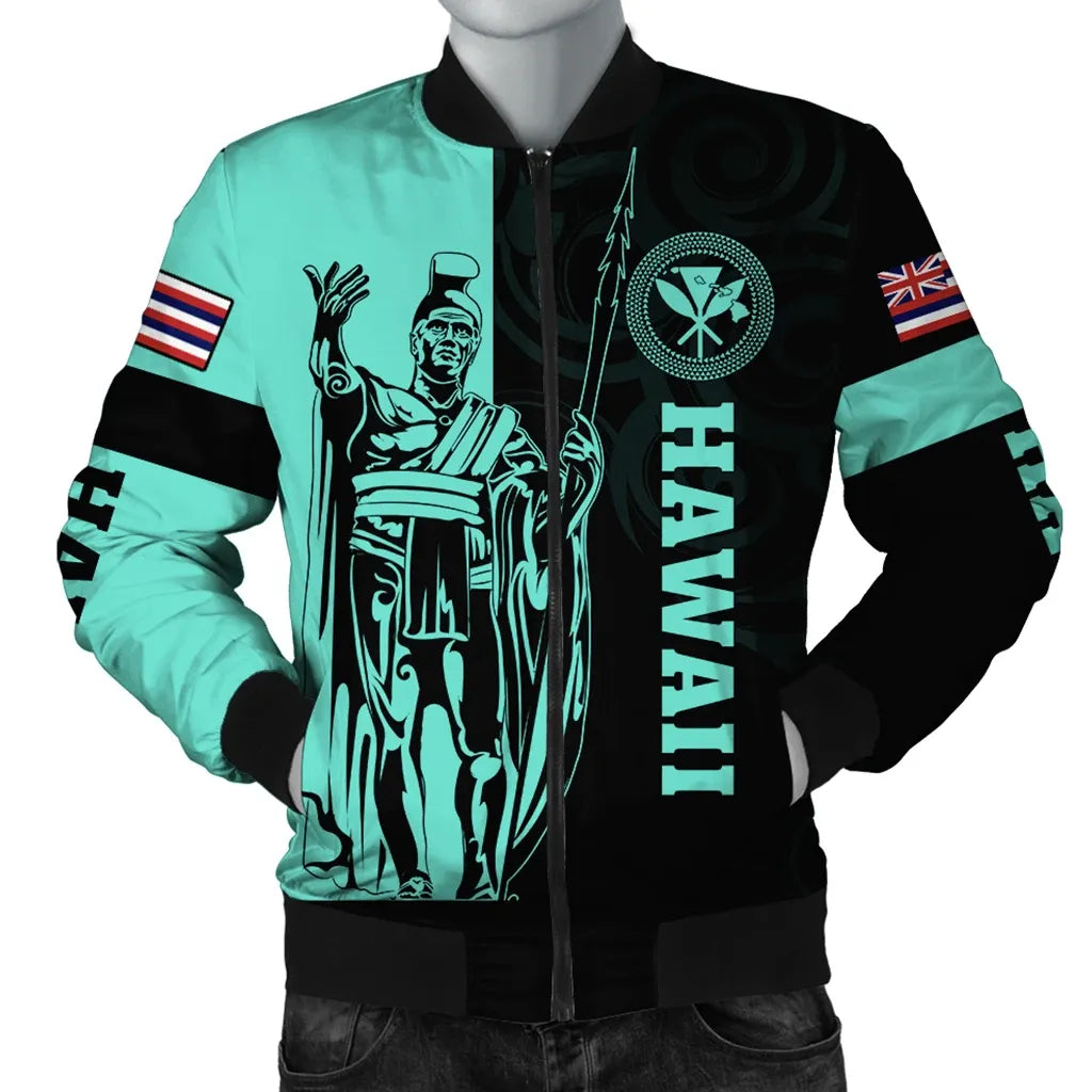 Polynesian Pride Jacket - Hawaii King Polynesian Bomber Jacket - Lawla Style Turquoise - Polynesian Pride