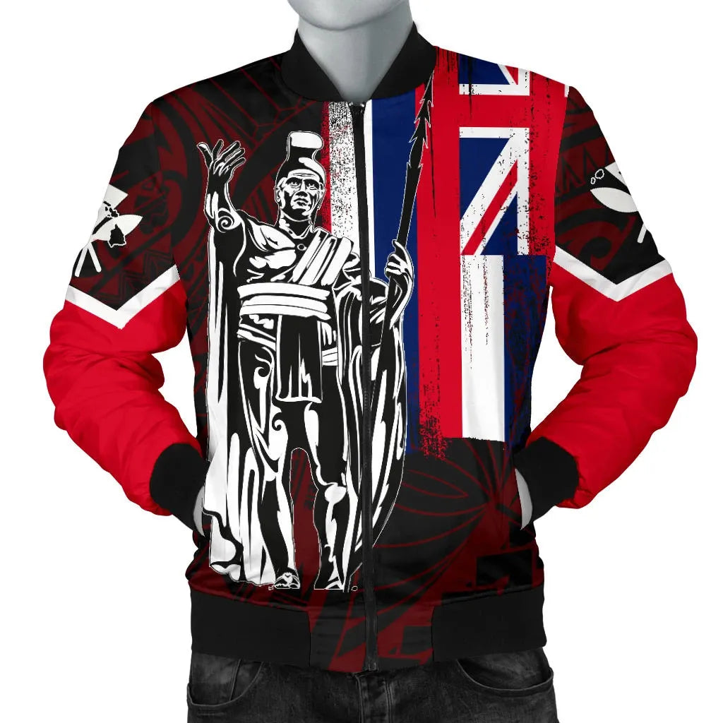 Polynesian Pride Jacket - Hawaii King Flag Polynesian Men's Bomber Jacket - Red - Polynesian Pride