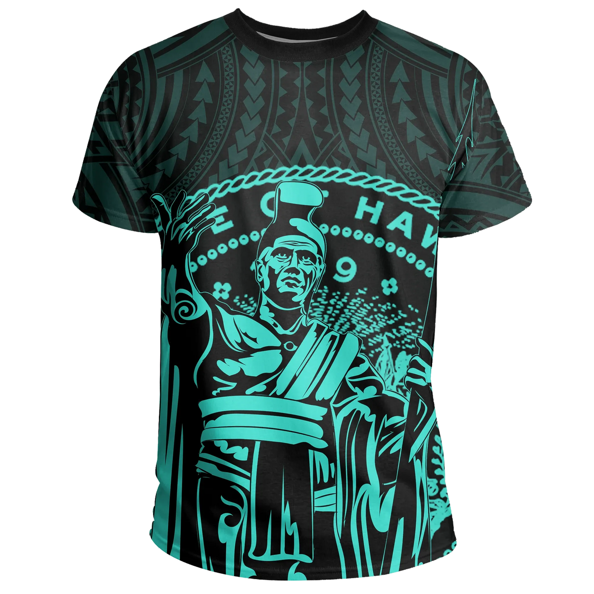 Polynesian Pride Tee Hawaii King Coat Of Arms Kanaka Map Polynesian T Shirt Turquoise - Polynesian Pride