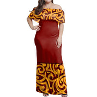 NE Maori Dress - Maori Heat Off Shoulder Long Dress Long Dress Red - Polynesian Pride