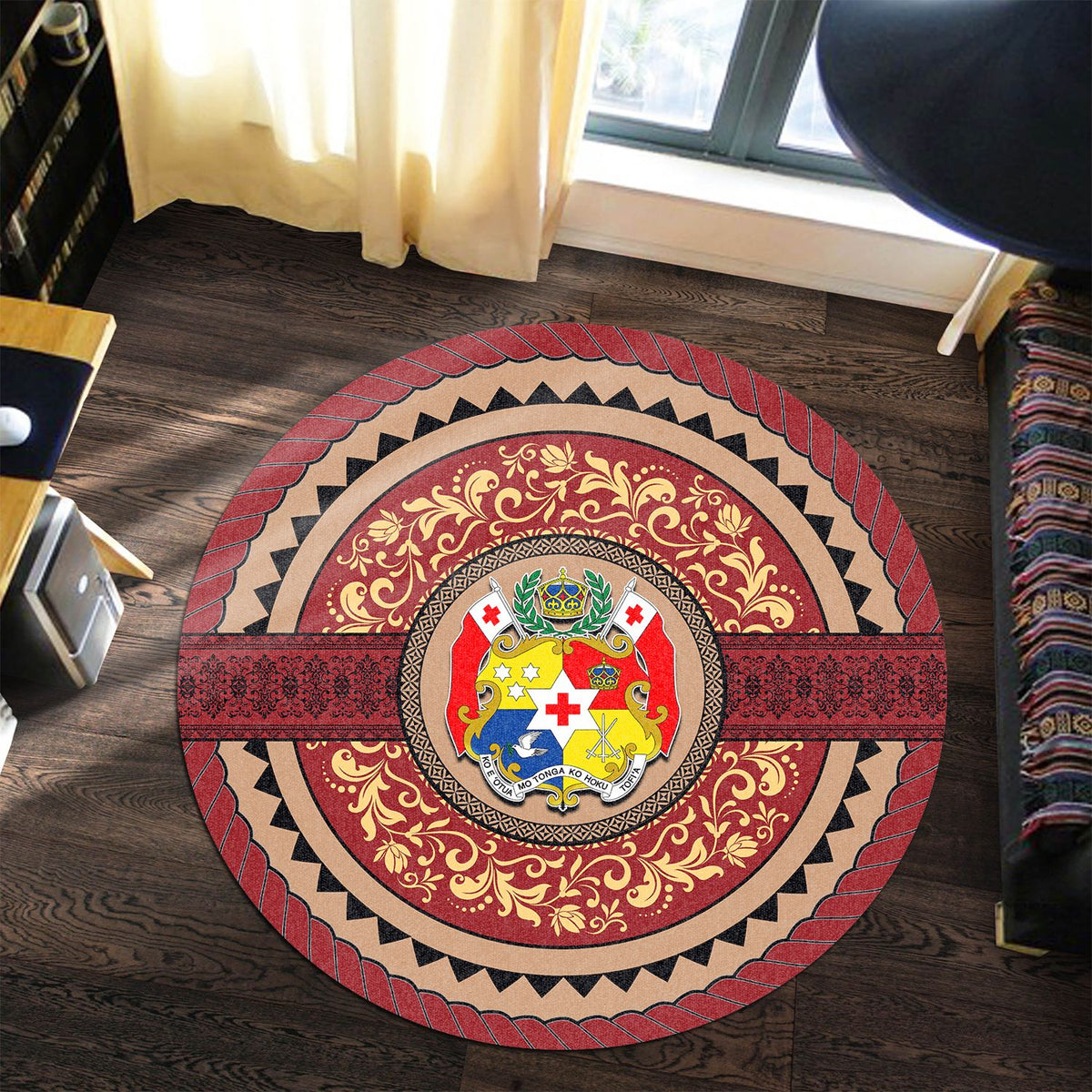 Polynesian Pride Home Set - Tonga Ngatu Rope Round Carpet - Polynesian Pride