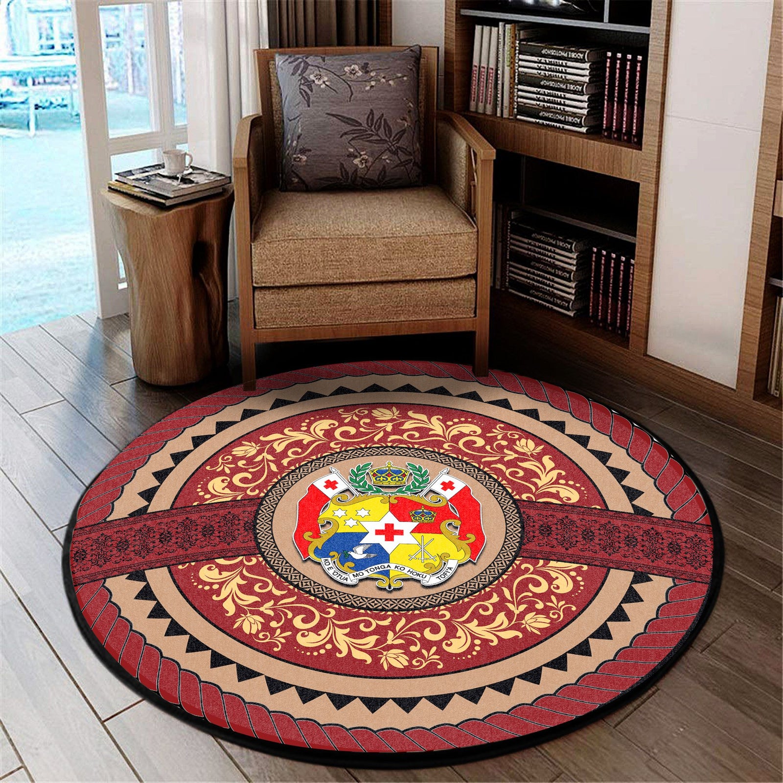 Polynesian Pride Home Set - Tonga Ngatu Rope Round Carpet Round Carpet Red - Polynesian Pride