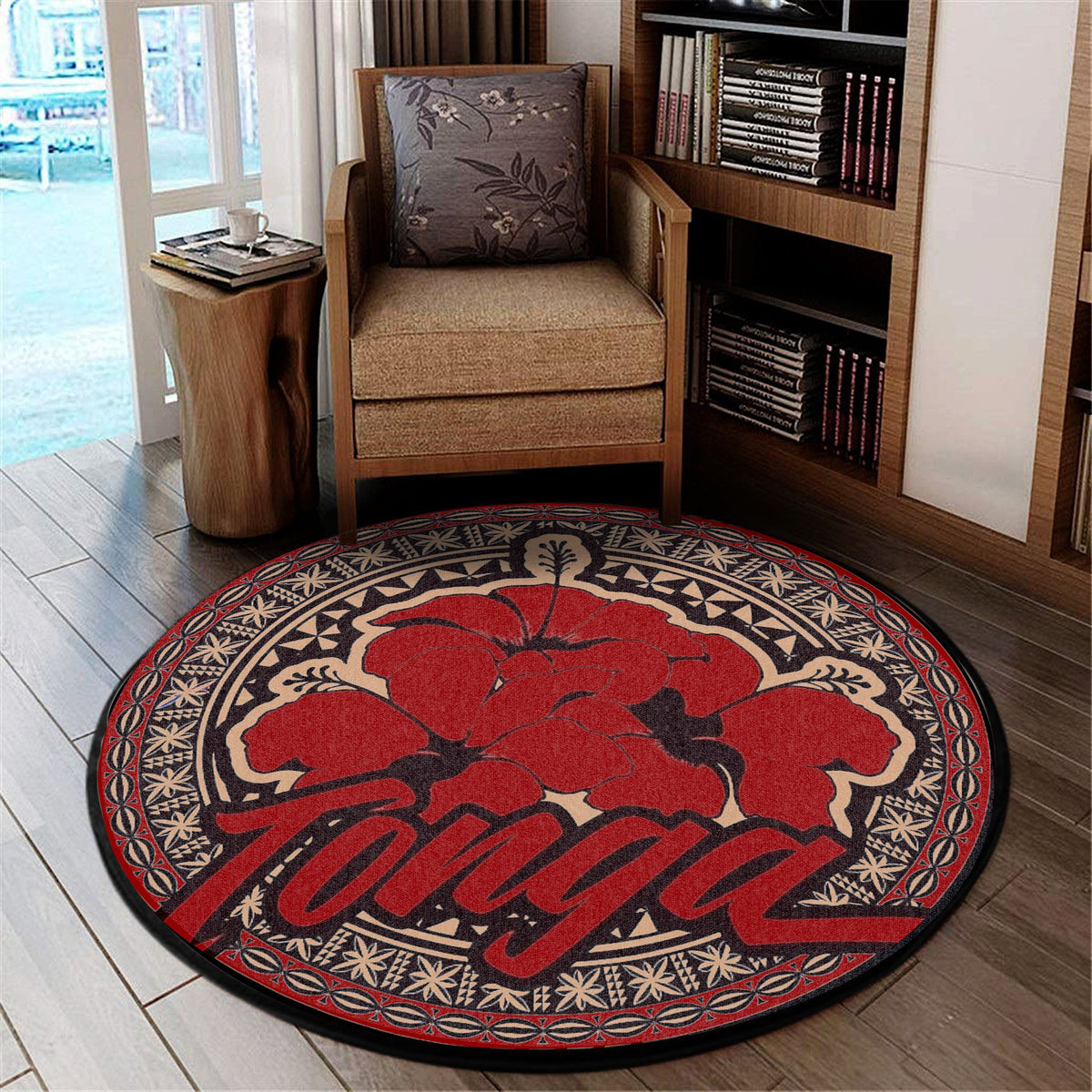 Polynesian Pride Home Set - Tonga Flower Round Carpet Round Carpet Red - Polynesian Pride
