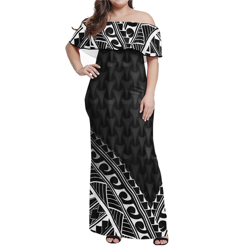 Polynesian Pride Dress - Tatau Polynesian Off Shoulder Long Dress Long Dress Black - Polynesian Pride