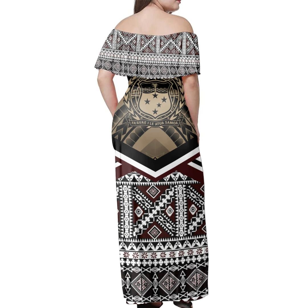 Polynesian Pride Dress - Samoa Masi Dobby Coat Of Arms Off Shoulder Long Dress - Polynesian Pride