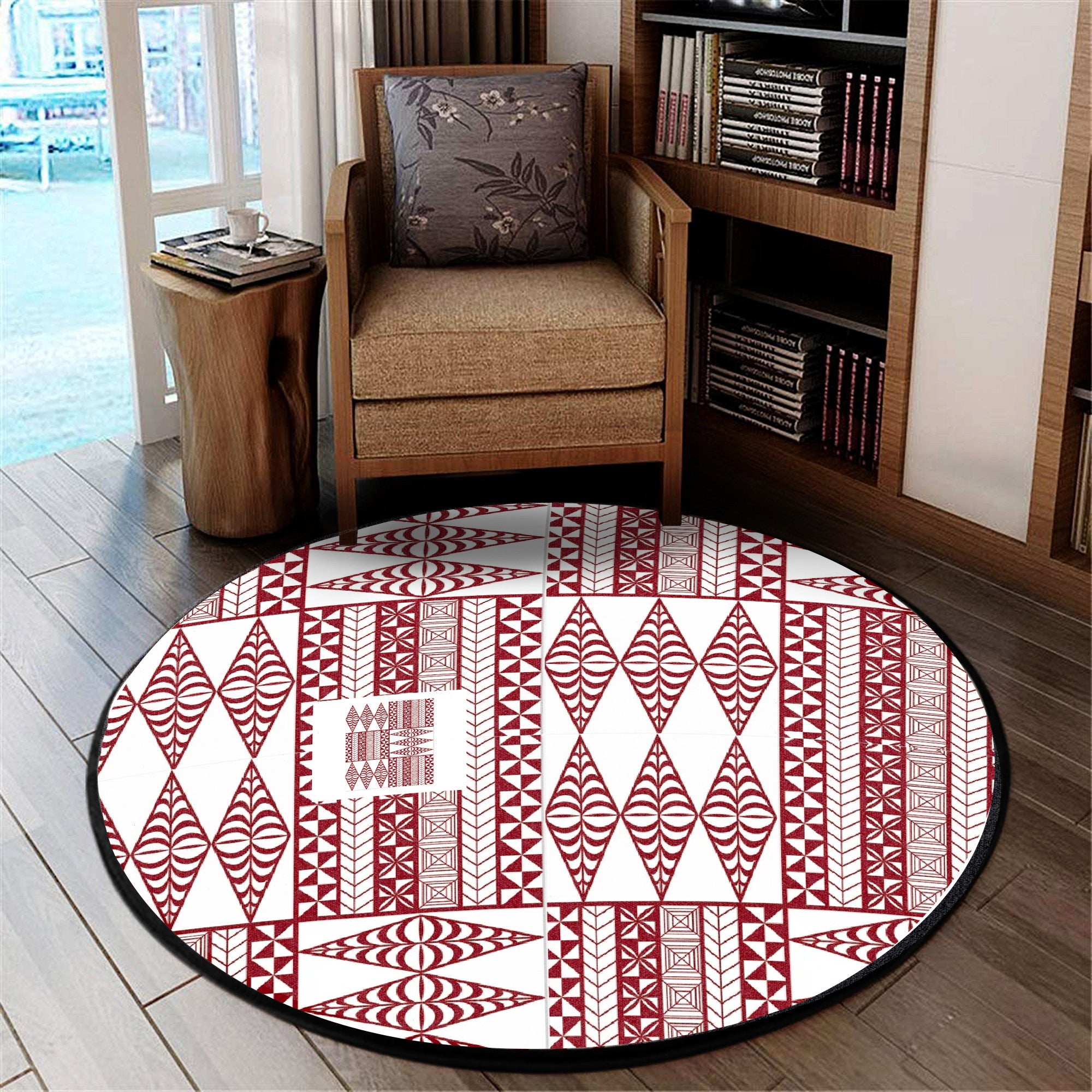 Polynesian Pride Home Set - Tonga Pattern Round Carpet Round Carpet Red - Polynesian Pride