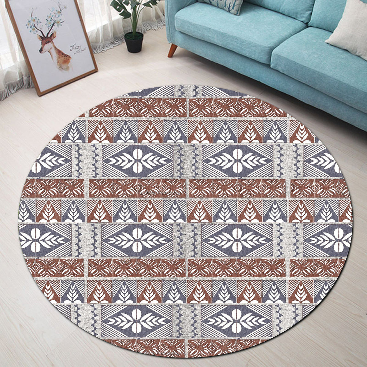 Polynesian Pride Home Set - Tongan Tapa Motifs Round Carpet - Polynesian Pride