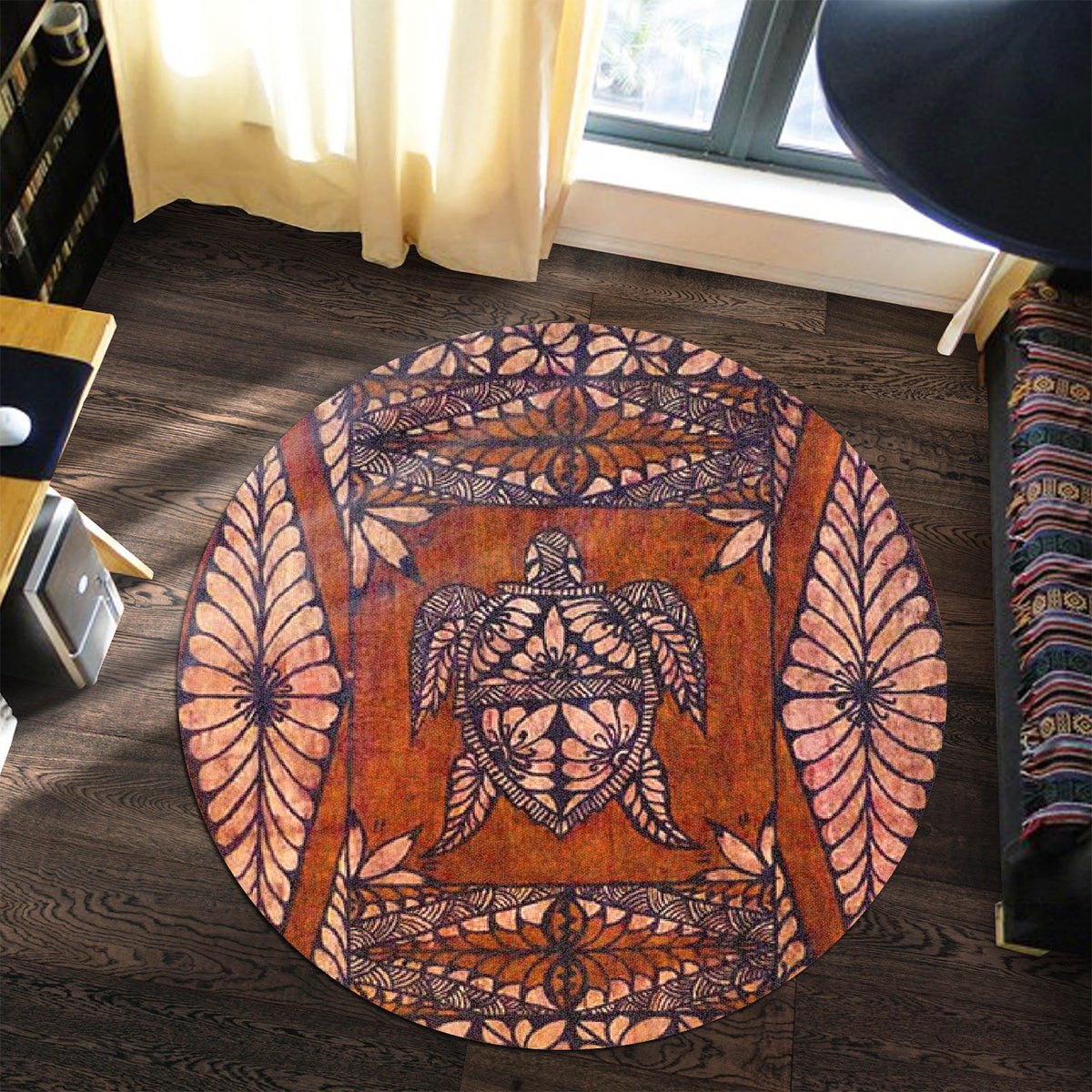 Polynesian Pride Home Set - Tongan Pattern Turtle Round Carpet - Polynesian Pride