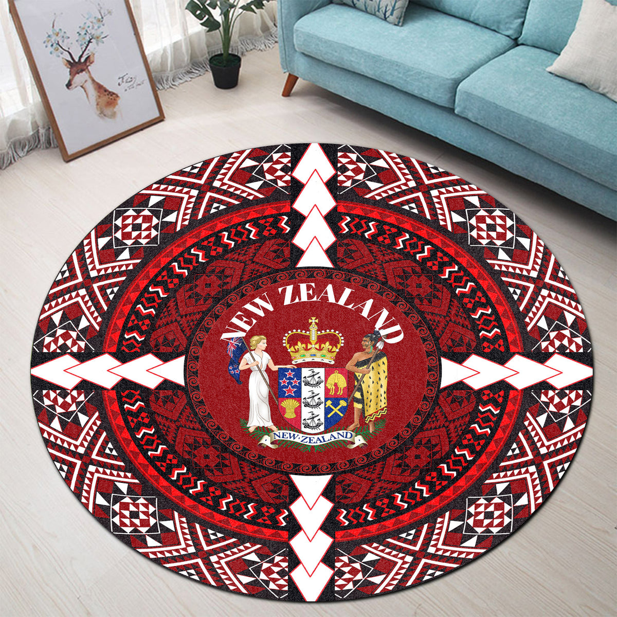 Polynesian Pride Home Set - New Zealand Taniko Round Carpet - Polynesian Pride