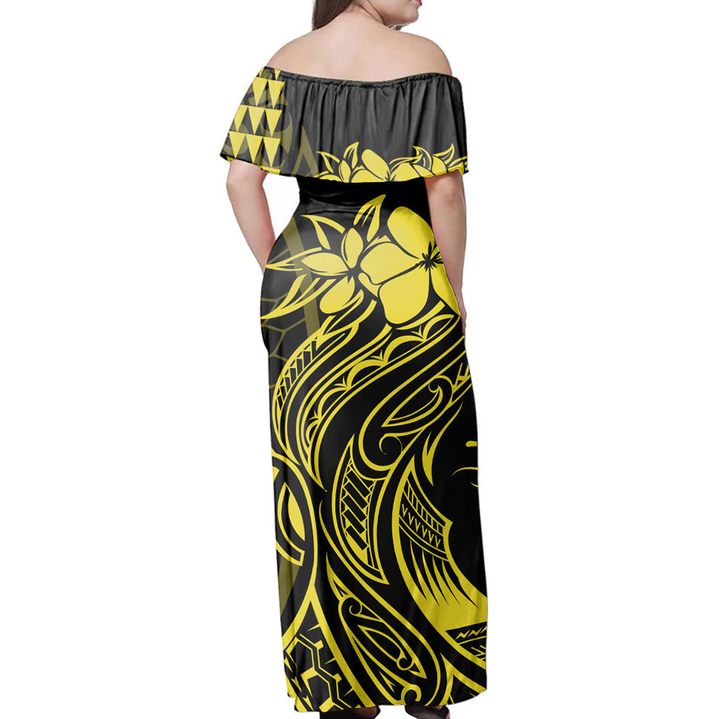 Hawaii Matching Dress and Hawaiian Shirt Hawaii Map Kanaka Polynesian Hula Girl Yellow Blue RLT14 - Polynesian Pride