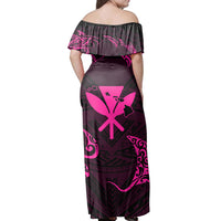 Polynesian Pride Dress - Polynesian Turtle Hammerhead Shark Ray Kanaka Hawaii Circle Pink Off Shoulder Long Dress - Polynesian Pride