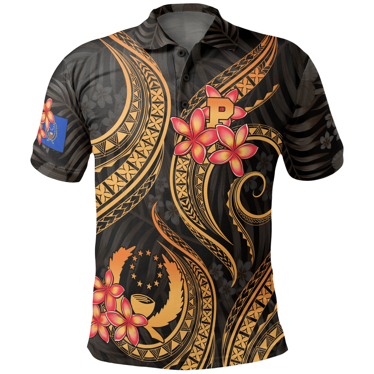 Polynesian Pride Apparel Pohnpei Micronesian Polo Shirt Gold Plumeria Unisex Gold - Polynesian Pride