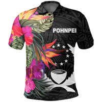 Polynesian Pride Apparel Pohnpei Polo Shirt Hibiscus Polynesian Pattern Unisex Black - Polynesian Pride