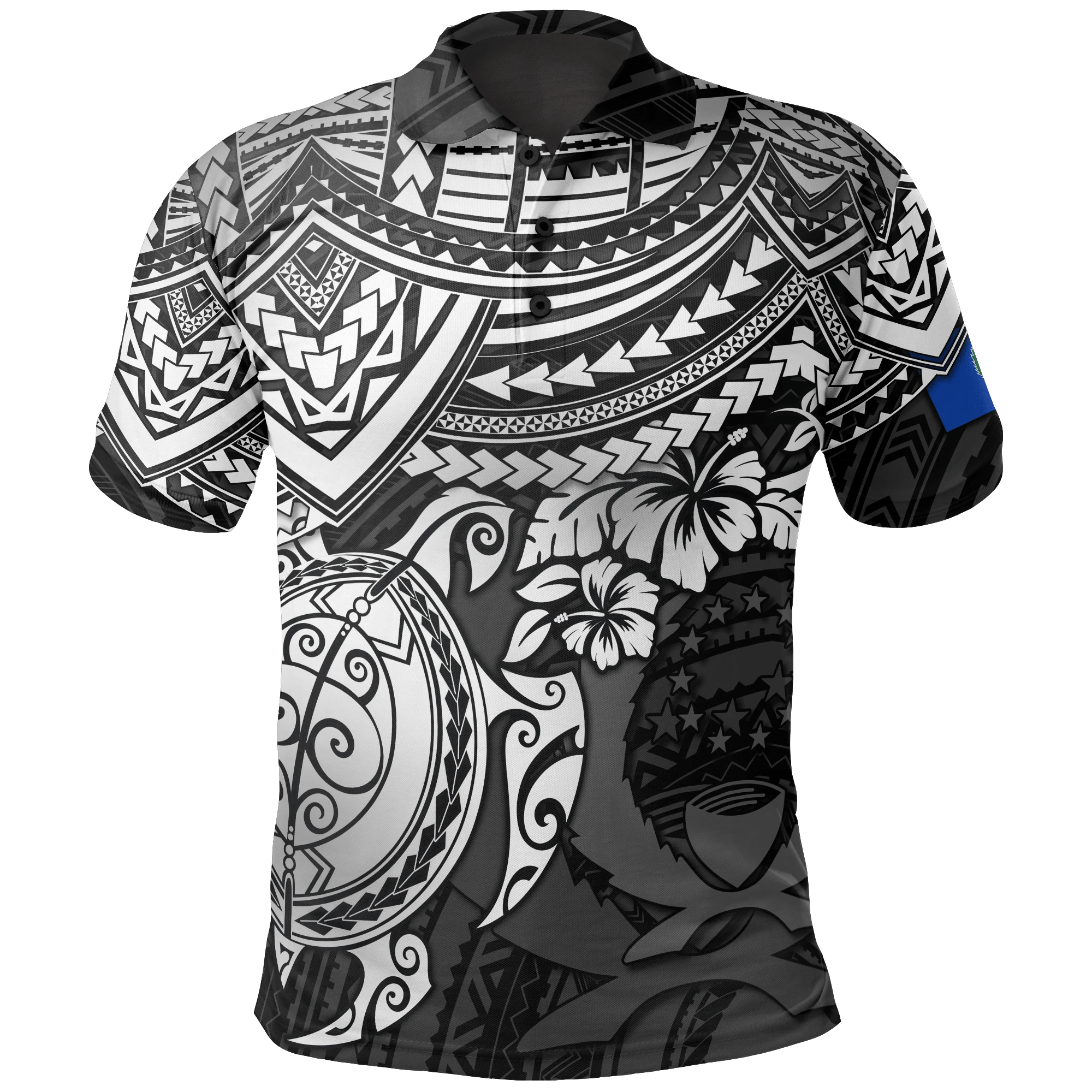 Polynesian Pride Apparel Pohnpei Polo Shirt Pohnpei Flag White Turtle Hibiscus Unisex White - Polynesian Pride