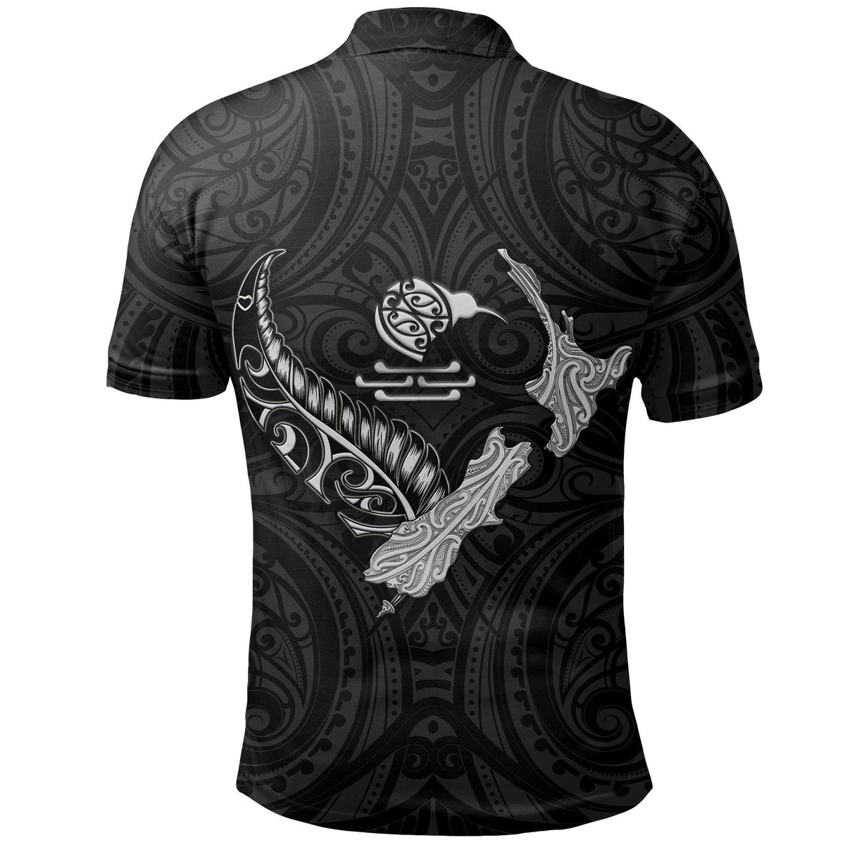 Polynesian Pride Apparel New Zealand Heart Polo Shirt Map Kiwi mix Silver Fern White - Polynesian Pride