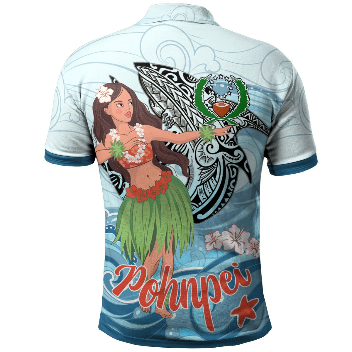 Polynesian Pride Apparel Pohnpei Polo Shirt Polynesian Girls With Shark - Polynesian Pride