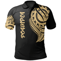 Polynesian Pride Apparel Pohnpei State Polo Shirt Micronesian Tatau Gold Patterns Unisex Black - Polynesian Pride