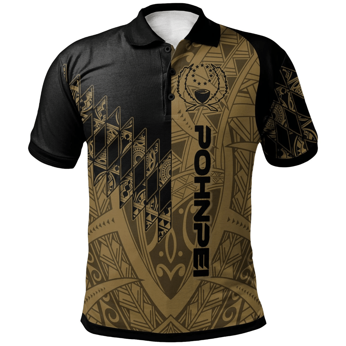 Polynesian Pride Apparel Pohnpei Polo Shirt Gold Color Symmetry Style Unisex Black - Polynesian Pride