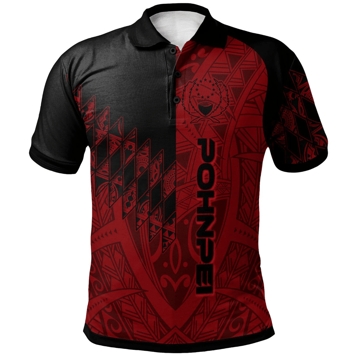 Polynesian Pride Apparel Pohnpei Polo Shirt Red Color Symmetry Style Unisex Black - Polynesian Pride