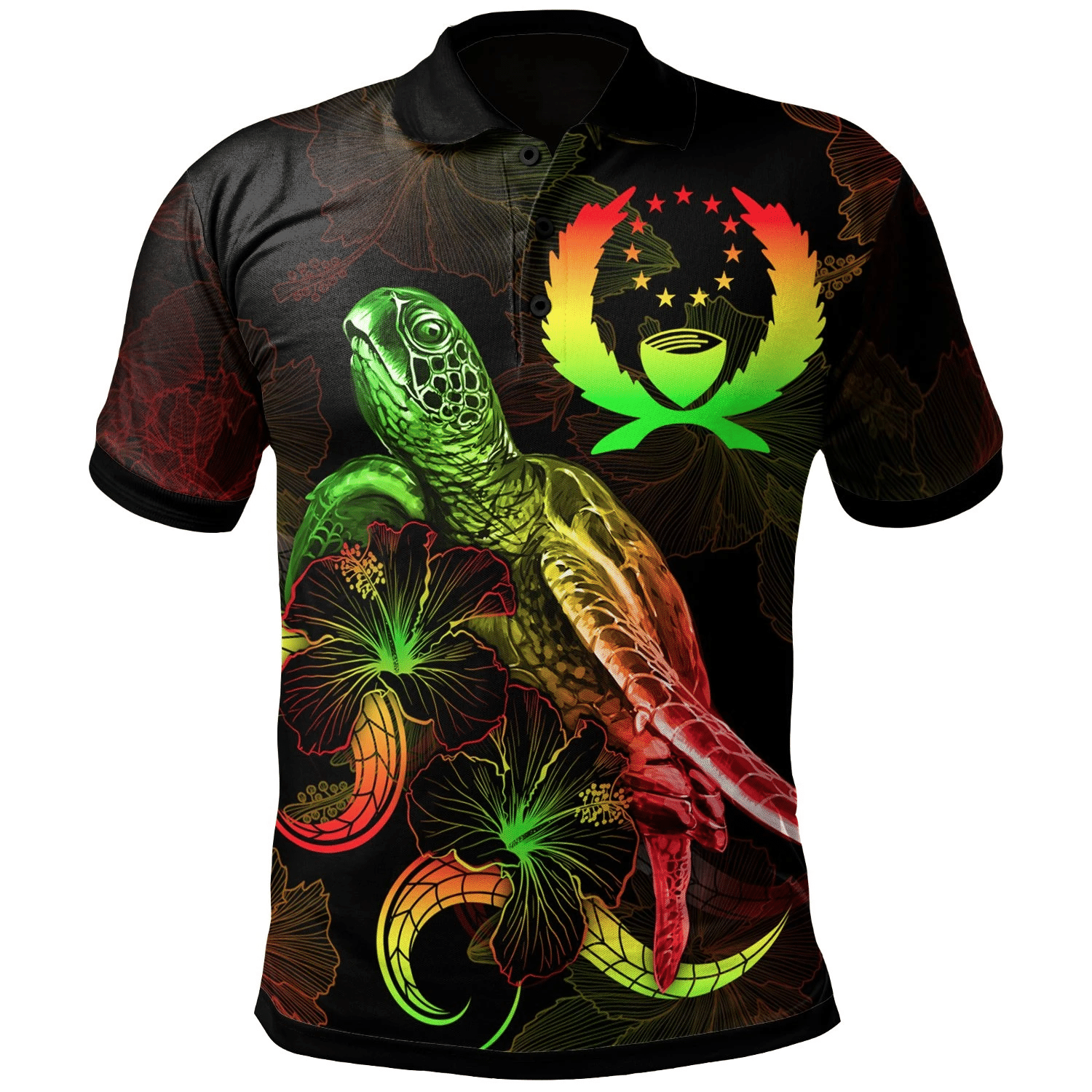 Polynesian Pride Apparel Pohnpei Polynesian Polo Shirt Turtle With Blooming Hibiscus Reggae Unisex Reggae - Polynesian Pride