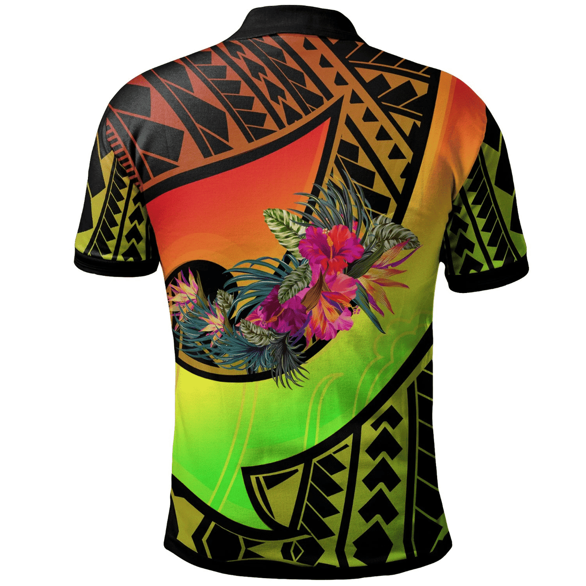 Polynesian Pride Apparel Chuuk Polo Shirt Polynesian Hook and Hibiscus (Reggae) - Polynesian Pride