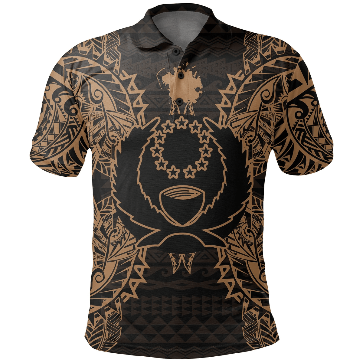 Polynesian Pride Apparel Pohnpei Polo Shirt Pohnpei Flag Map Polynesian Tattoo Gold Unisex Gold - Polynesian Pride