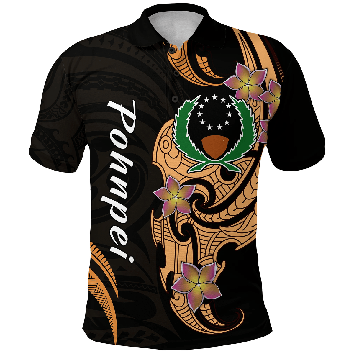 Polynesian Pride Apparel Pohnpei Simple Polo Shirt Tropical Flowers Unisex Black - Polynesian Pride