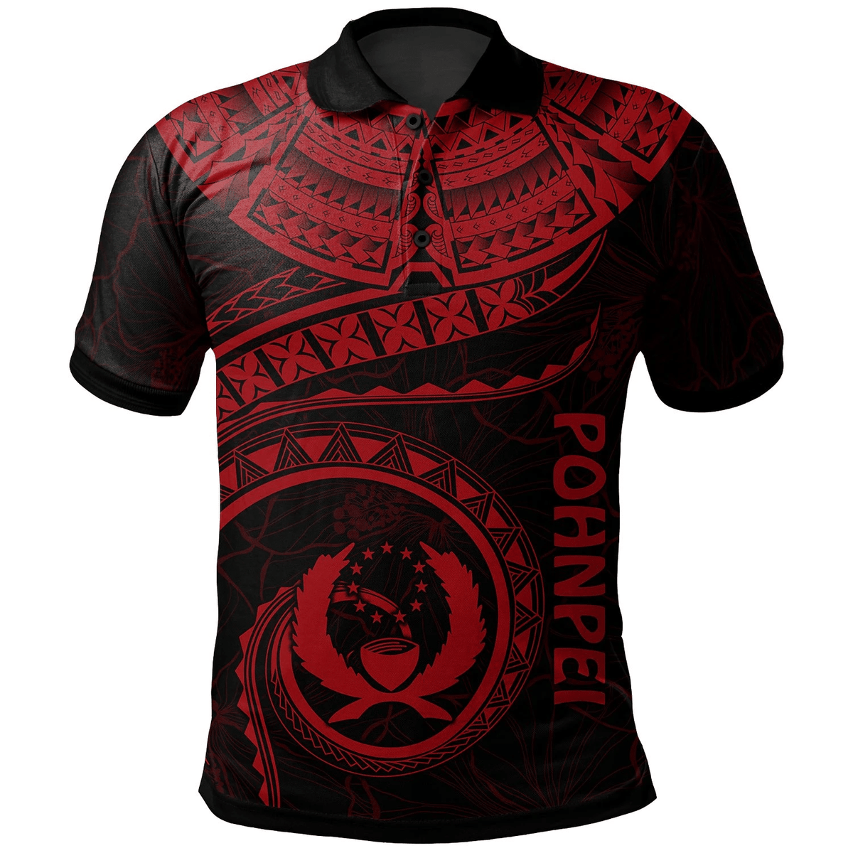 Polynesian Pride Apparel Pohnpei Polynesian Polo Shirt Pohnpei Waves (Red) Unisex Red - Polynesian Pride