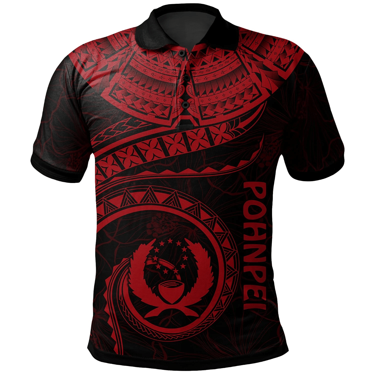 Polynesian Pride Apparel Pohnpei Polynesian Polo Shirt Pohnpei Waves (Red) Unisex Red - Polynesian Pride