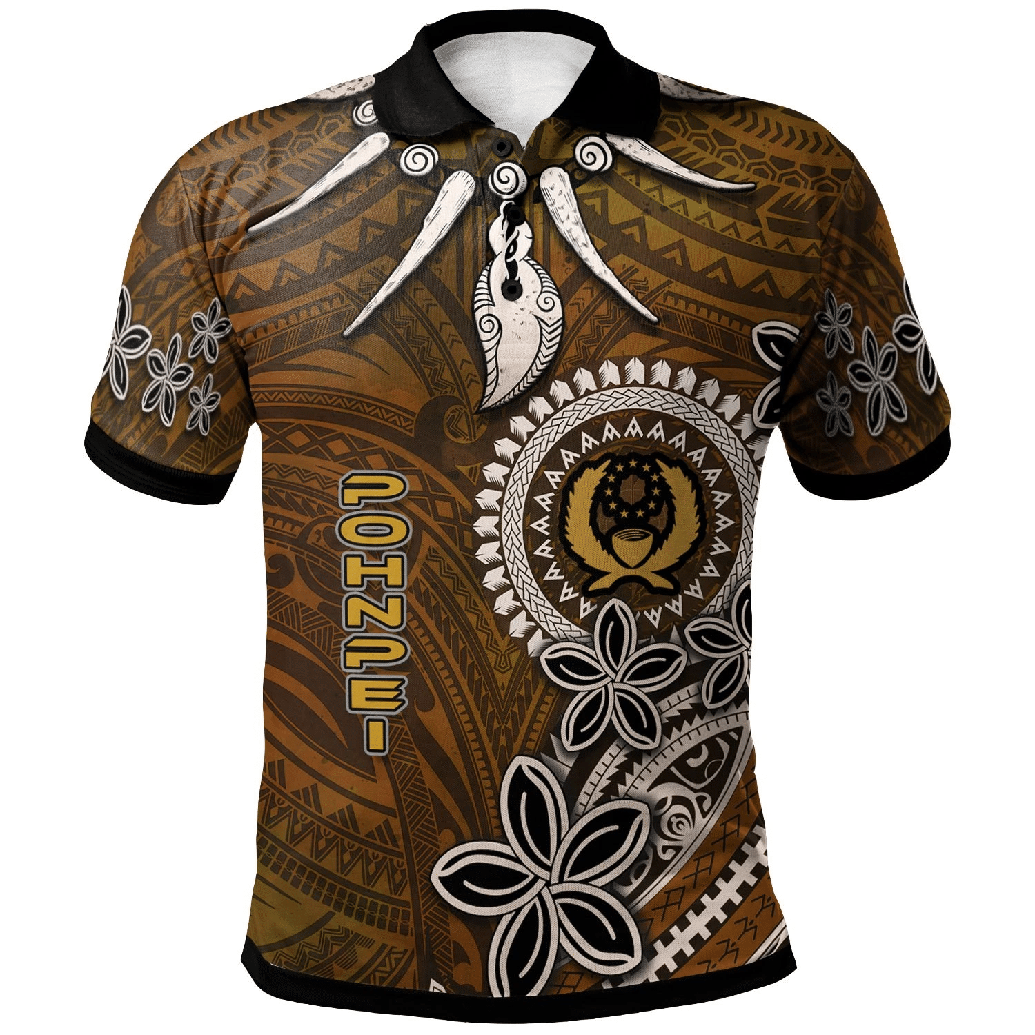 Polynesian Pride Apparel Pohnpei Polo Shirt Polynesian Boar Tusk Unisex Brown - Polynesian Pride