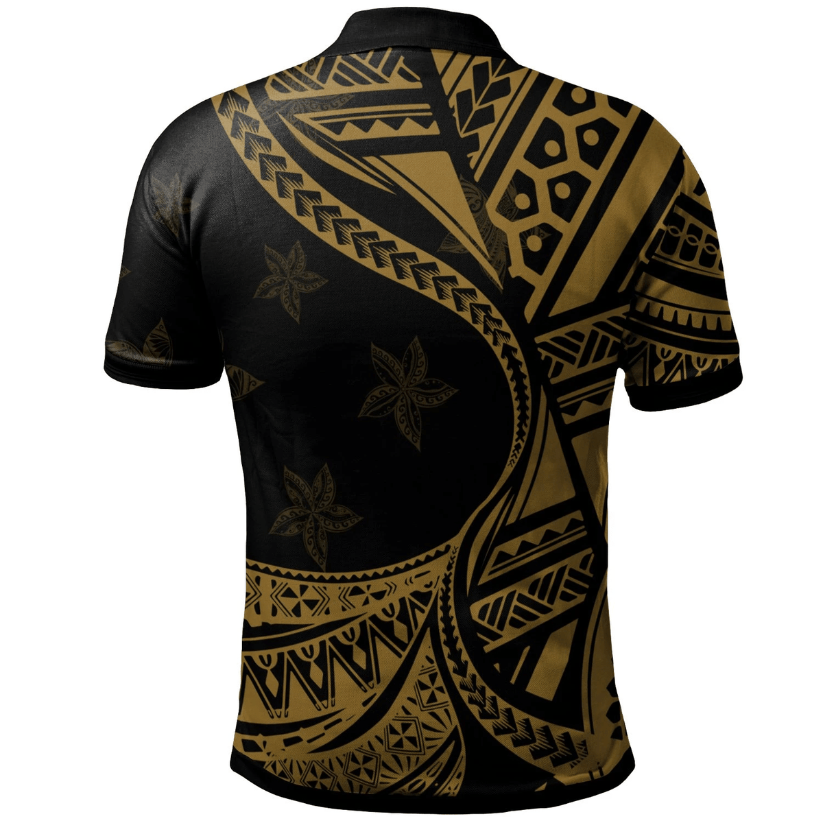 Polynesian Pride Apparel Pohnpei Polo Shirt Plumeria Flowers Gold Version - Polynesian Pride